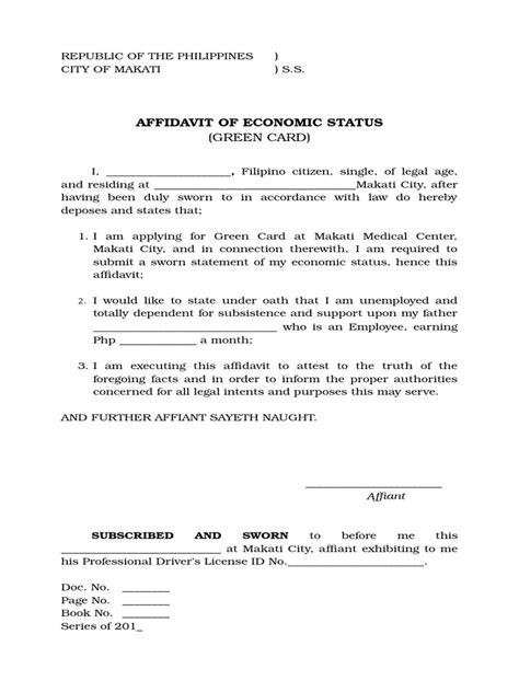 affidavit of economic status